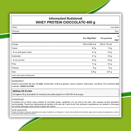 WHY NATURE WHEY PROTEIN - Proteine Whey - Proteine in Polvere per la Massa Muscolare - Proteine Concentrate del Siero del Latte Senza Glutine - 400 gr