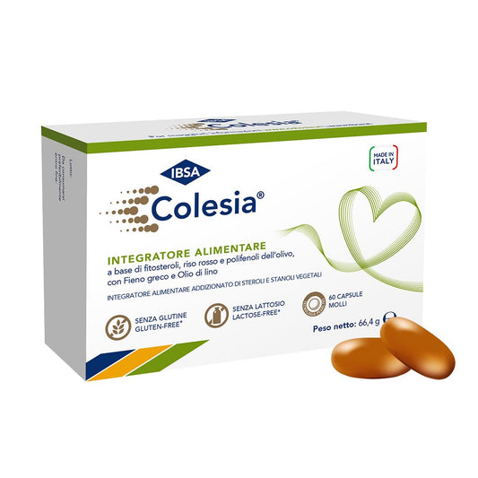 Colesia Softgel - 60 Capsule molli | Integratore alimentare a base di fitosteroli, riso rosso e polifenoli dell’olivo, con Fieno greco e Olio di lino