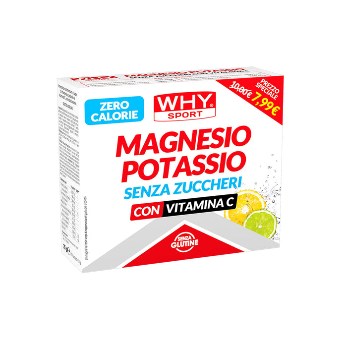 WHY SPORT Magnesio e Potassio Senza Zuccheri - Integratore Alimentare Sali Minerali Senza Glutine - Gusto Agrumi - 10 Bustine (da 3,5 g)