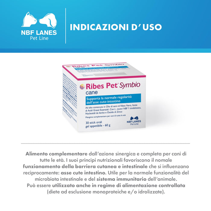 NBF Lanes | Ribes Pet Symbio Cane, Gel Appetibili 30 bustine da 2g, Supporta la Normale Regolarità dell’Asse Cute-Intestino