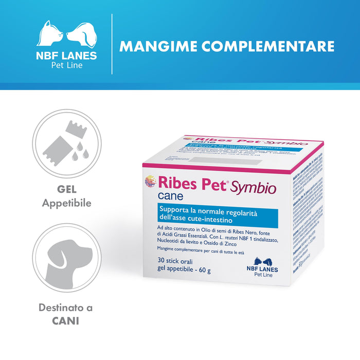 NBF Lanes | Ribes Pet Symbio Cane, Gel Appetibili 30 bustine da 2g, Supporta la Normale Regolarità dell’Asse Cute-Intestino