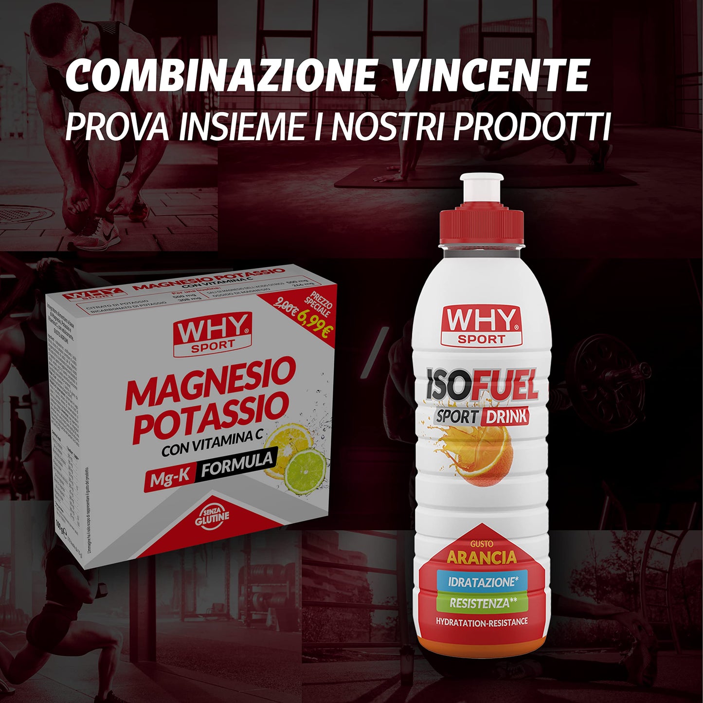 WHY SPORT Magnesio Potassio con Vitamina C - Integratore Alimentare Sali Minerali e Vitamina C Senza Glutine - Gusto Agrumi - 10 Bustine da 10 gr