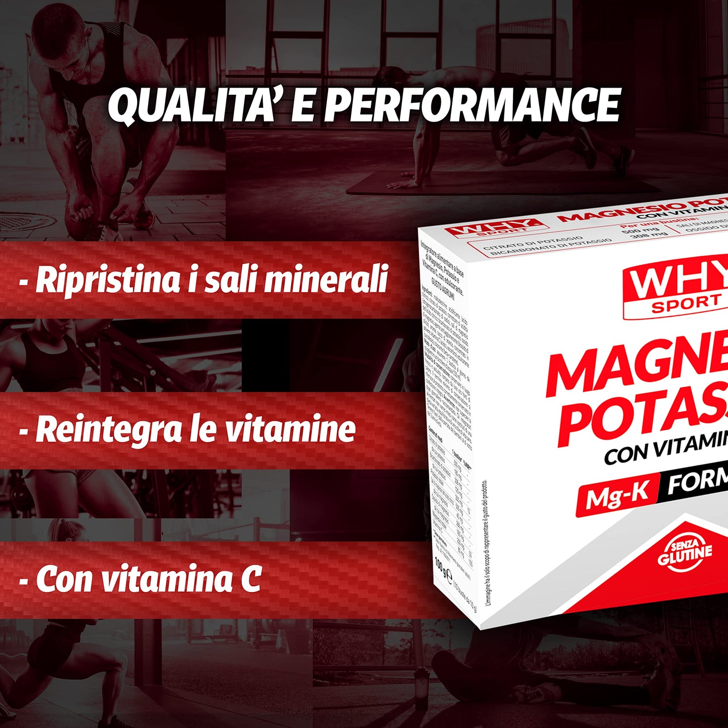 WHY SPORT Magnesio Potassio con Vitamina C - Integratore Alimentare Sali Minerali e Vitamina C Senza Glutine - Gusto Agrumi - 10 Bustine da 10 gr