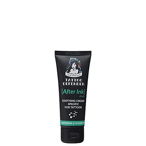 Tattoo Defender After Ink Classic, 50ml - Crema Lenitiva Ed Idratante Per La Cura E La Guarigione Dei Tatuaggi, Con Acido Ialuronico, Non Macchia E Non Unge, Dermatologicamente Testata