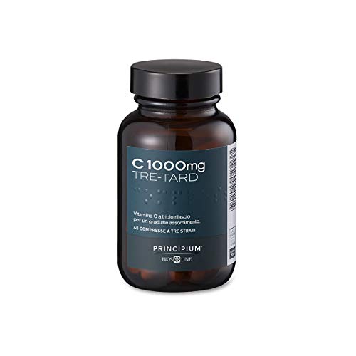 BIOS LINE Principium Tre-Tard, Vitamina C 1000mg a triplo rilascio, Integratore antiossidante per le difese dell'organismo, Vitamina c compresse con estratti di Rosa Canina e Acerola