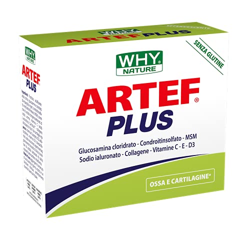 WHY NATURE - ARTEF PLUS - Integratore Alimentare Ossa e Cartilagine - Con Vitamina C, Vitamina D3, Vitamina E, Acido Ialuronico - Gusto Arancia - Senza Glutine