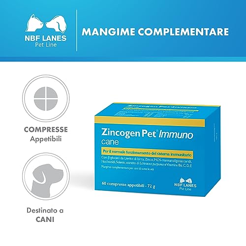 NBF Lanes | Zincogen Pet Immuno Cane, 60 Compresse Appetibili, per il Normale Funzionamento del Sistema Immunitario del Cane