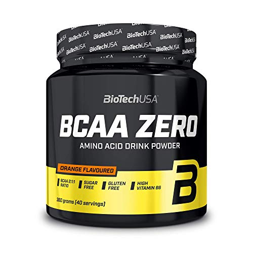 BioTechUSA BCAA Zero Bevanda in polvere di aminoacidi aromatizzata senza zucchero, con L-leucina, L-isoleucina e vitamina B6, 360 g, Arancia