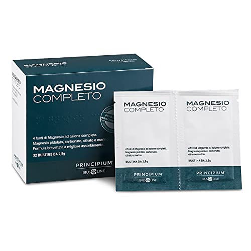 BIOSLINE Principium, Magnesio completo Brevettato con miglior assorbimento, Gusto agrumi, 4 fonti di magnesio ad azione completa, Integratore anti stress