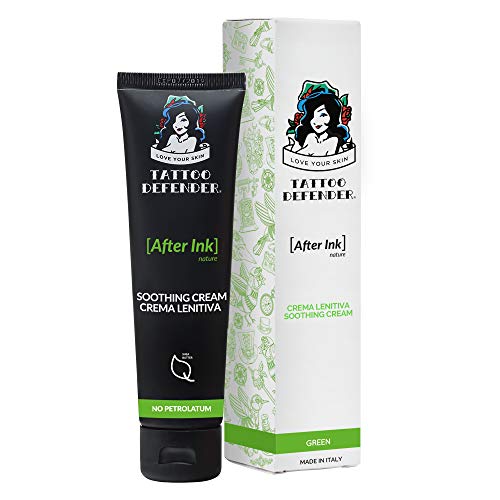 Tattoo Defender After Ink Nature, 100ml - Crema Lenitiva Ed Idratante Per La Cura Dei Nuovi Tatuaggi, Con Acido Ialuronico E Burro Di Karitè, Senza Petrolatum, Dermatologicamente Testata