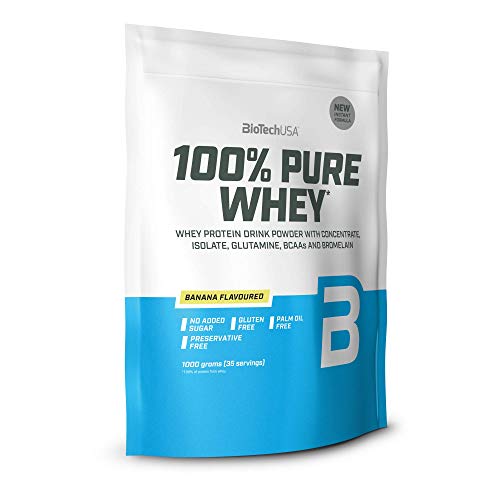 BioTechUSA 100% Pure Whey Complesso di proteine del siero con aminoacidi e dolcificanti, senza glutine, senza olio di palma