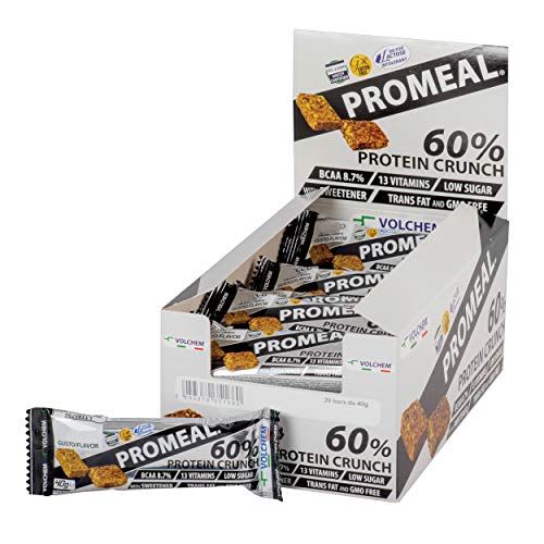 Volchem Promeal Protein Crunch 60% Barretta Proteica, Low Sugar, Gusto Cacao - Pacco da 20 x 40 g