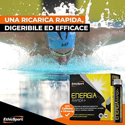 EthicSport - Energia Rapida + - Confezione da 10 flaconi x 25 ml - Integratore alimentare energetico ipertonico con Glucidi sequenziali, Alanina, Elettroliti, Taurina e Ginseng