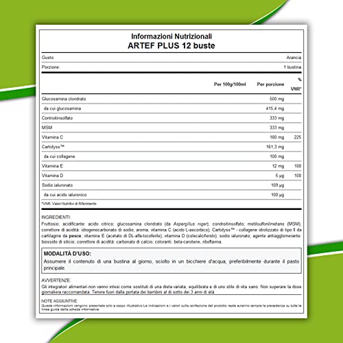 WHY NATURE - ARTEF PLUS - Integratore Alimentare Ossa e Cartilagine - Con Vitamina C, Vitamina D3, Vitamina E, Acido Ialuronico - Gusto Arancia - Senza Glutine