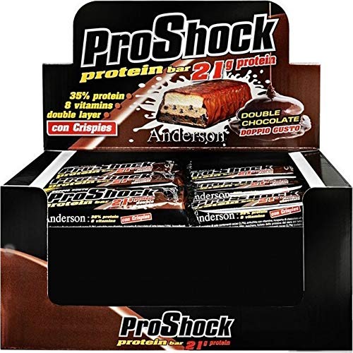 Anderson Proshock - 24 Barrette Proteiche da 60 g con 21g di Proteine Whey e 8 Vitamine - Gusto Doppio Cioccolato - Confezione Grande Formato Risparmio