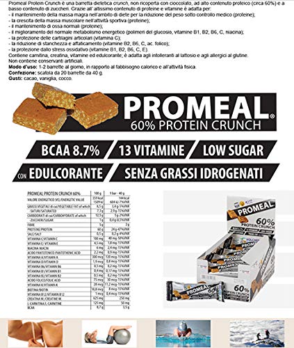 Volchem Promeal Protein Crunch 60% Barretta Proteica, Low Sugar, Gusto Cacao - Pacco da 20 x 40 g