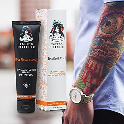 Tattoo Defender Ink Revitalizer, 100ml - Crema Specifica Per Il Mantenimento Dei Tatuaggi, Ravvia I Colori Ed Il Nero, Rende Il Tattoo Brillante E Ben Definito, Made In Italy