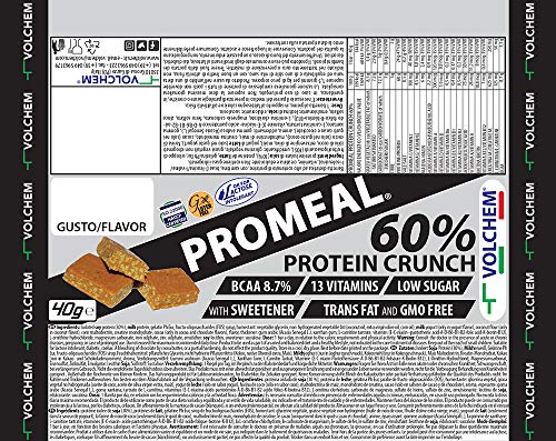 Volchem Promeal Protein Crunch 60% Barretta Proteica, Low Sugar, Gusto Cacao - Pacco da 20 x 40 g